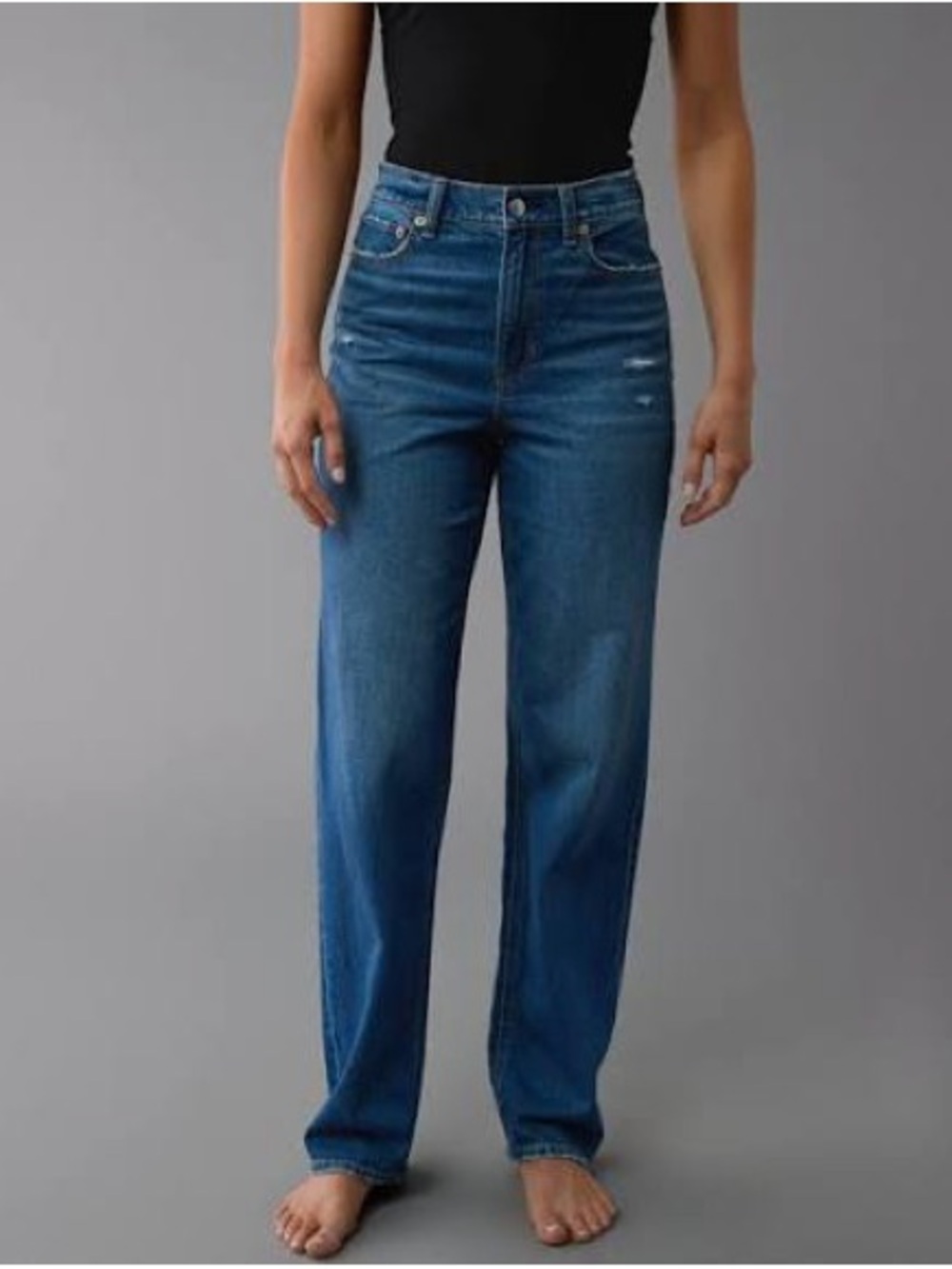 American Eagle High-Rise Straight Leg Women's Jeans - Dark Blue